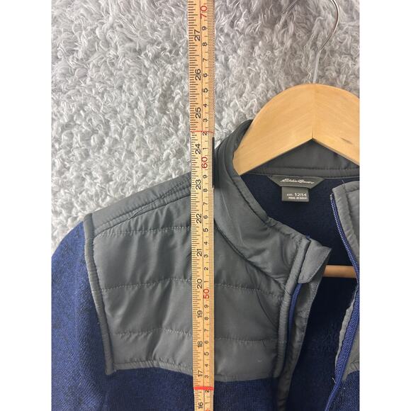Eddie Bauer Kids Fleece Jacket 12/14 Blue Full Zip with Quilted Shoulders - Picture 6 of 11